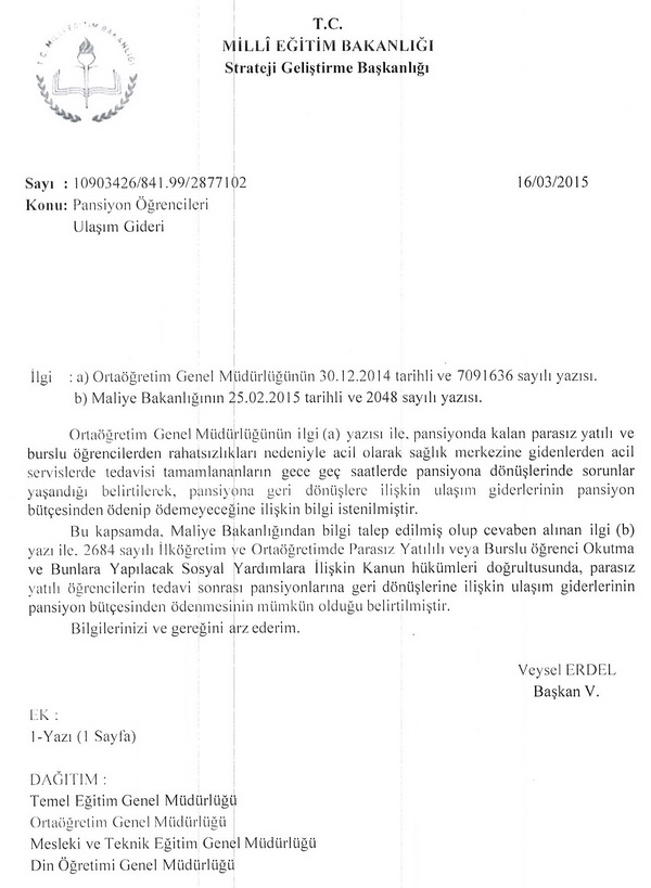 Pansiyonlu öğrencilerin ulaşım gideri karşılanmayacak