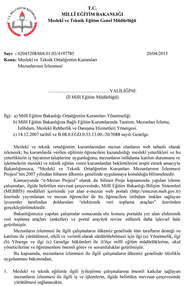 Mesleki ve teknik ortaöğretim kurumları mezunları izlenecek