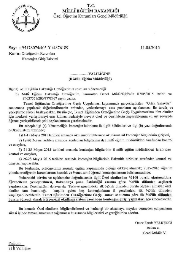 Ortaöğretim kurumları kontenjan belirleme işlemleri başladı