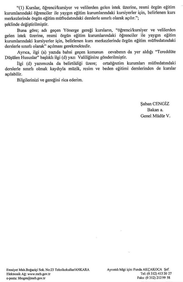 Müzik, resim ve beden eğitiminde yetiştirme kursu açılabilir