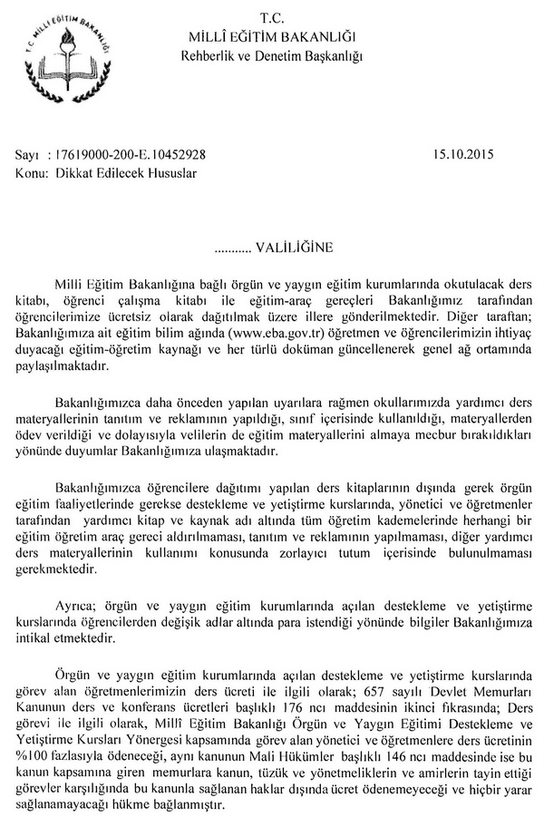 MEB: ''Kurs İçin Para Toplamayın''