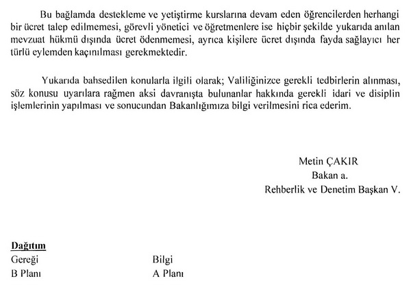 MEB: ''Kurs İçin Para Toplamayın''
