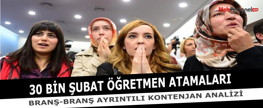 2016 Yılı Öğretmen Atamaları - 30 Bin Şubat Ataması-Tahmini Branş Kontenjan Dağılımı