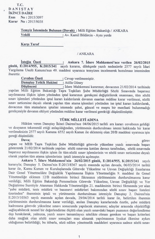 1709 MEB şube müdürü ataması iptal edildi