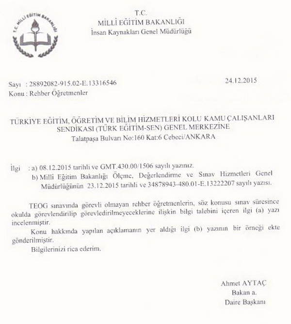 TEOG sınavlarında rehber öğretmenler okulda tutulamaz
