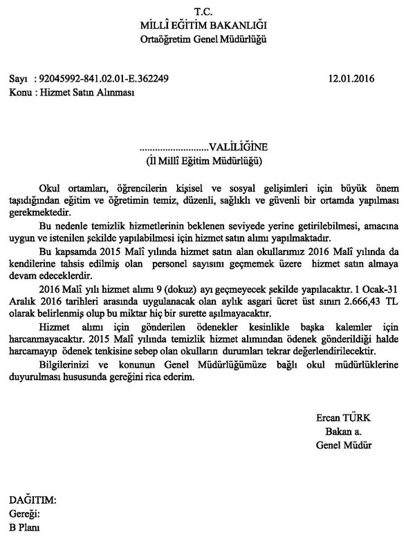 MEB'den hizmet satın alınması konulu yazı