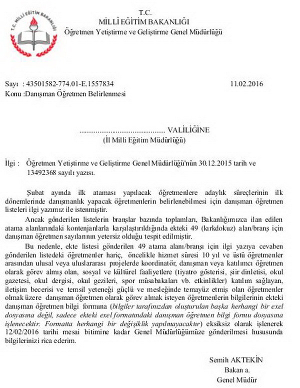 MEB, tekrar danışman öğretmen belirleyecek