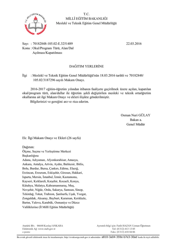 MEB, Birleştirilen, yeni açılan veya kapatılan alan/dalları açıkladı