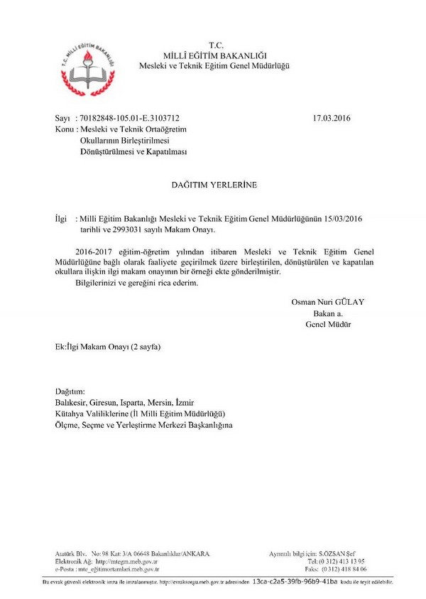 MEB, Birleştirilen, yeni açılan veya kapatılan alan/dalları açıkladı