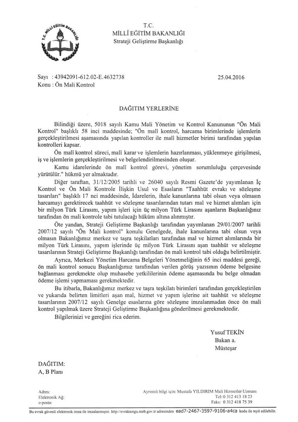 MEB'den ön mali kontrol yazısı