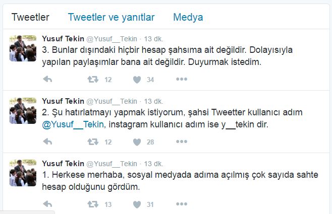Müsteşar Yusuf Tekin'den &quot;Twitter Hesabı&quot; Uyarısı