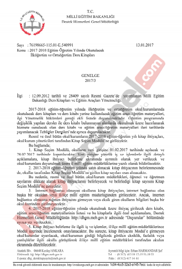 2017-2018 Eğitim Öğretim Yılında Okutulacak Ders Kitapları Listesi | MEB Personel