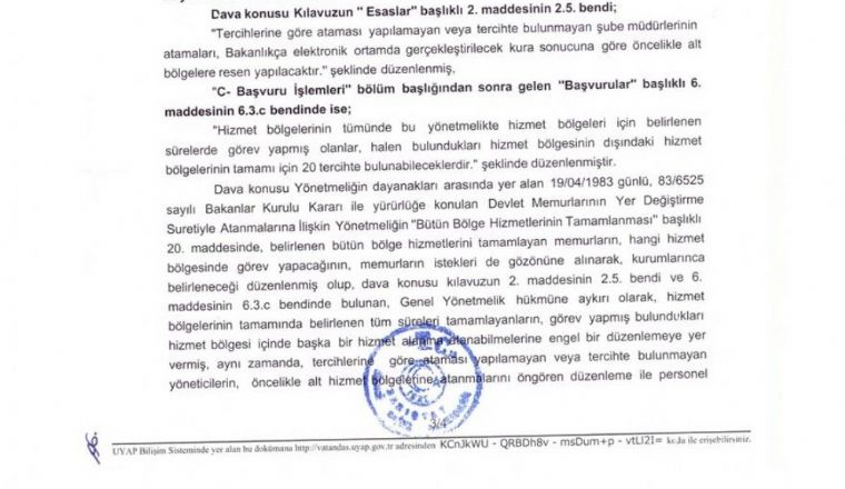 1709 Şube Müdürü Atamasına İlişkin Yürütmeyi Durdurma Kararı