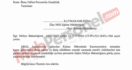 KHK İle İhraç Edilenlerin Emeklilik Tazminatı