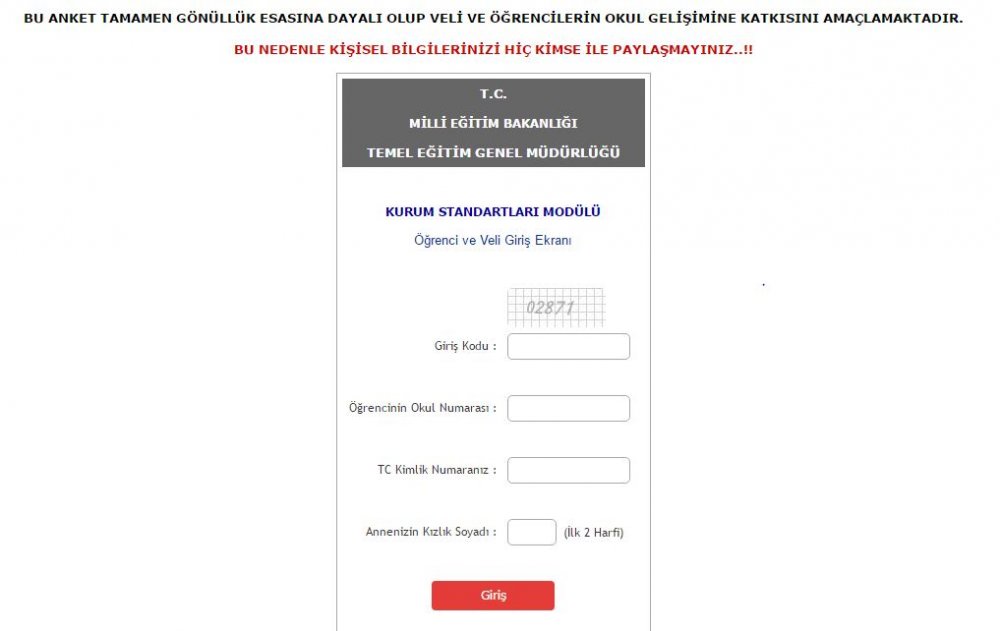 İlköğretim Kurumları Standartları (İKS) Öğrenci ve Veli Girişi Ekranı (MEB 2017)