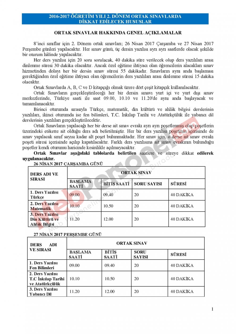 TEOG Sınavında Dikkat Edilecek Hususlar Açıklandı