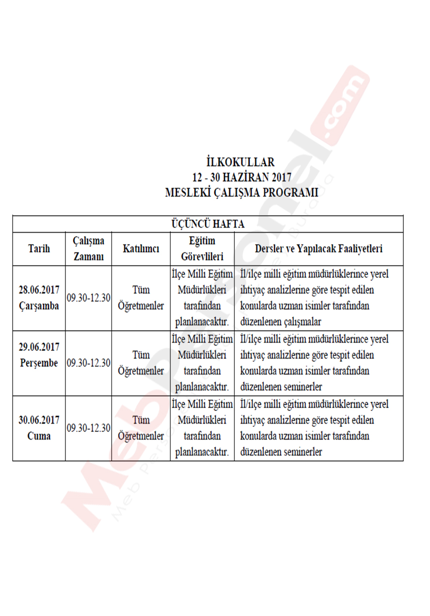 MEB İlköğretim Seminer Programını Açıkladı