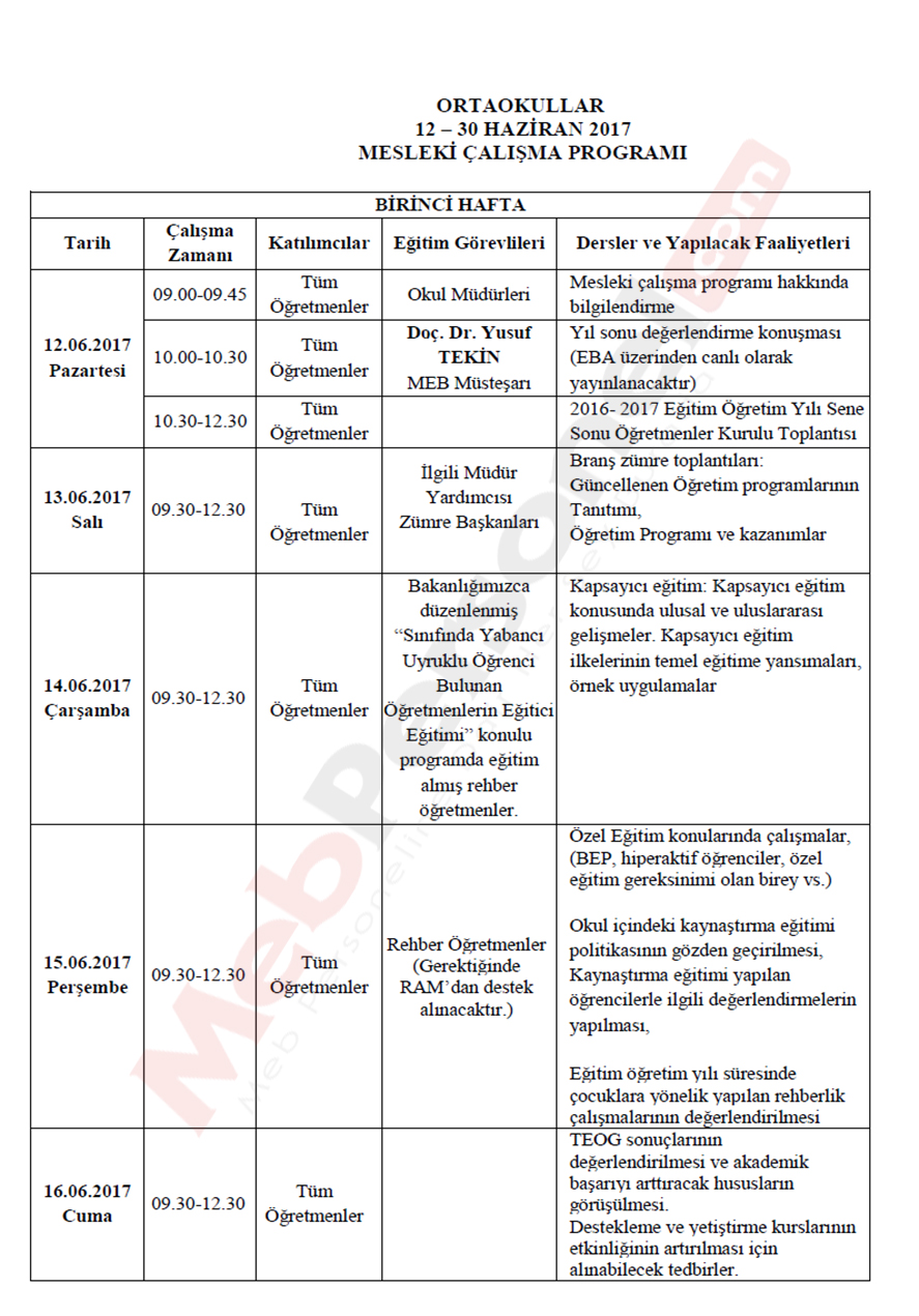 MEB İlköğretim Seminer Programını Açıkladı