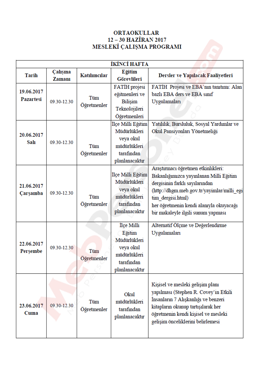 MEB İlköğretim Seminer Programını Açıkladı