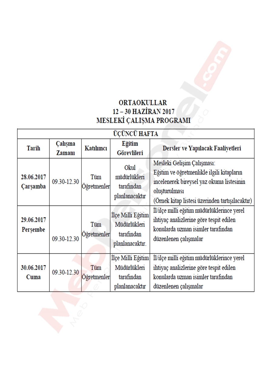 MEB İlköğretim Seminer Programını Açıkladı