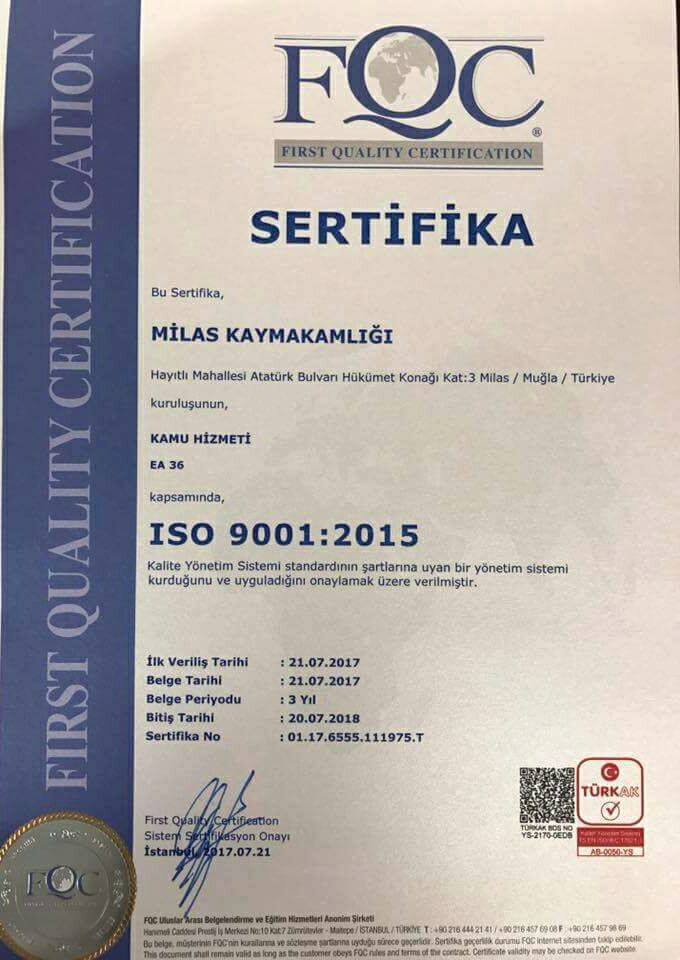 Kaymakamlık ve Milli Eğitim Müdürlüğü  ISO 9001 Belgesi Aldılar