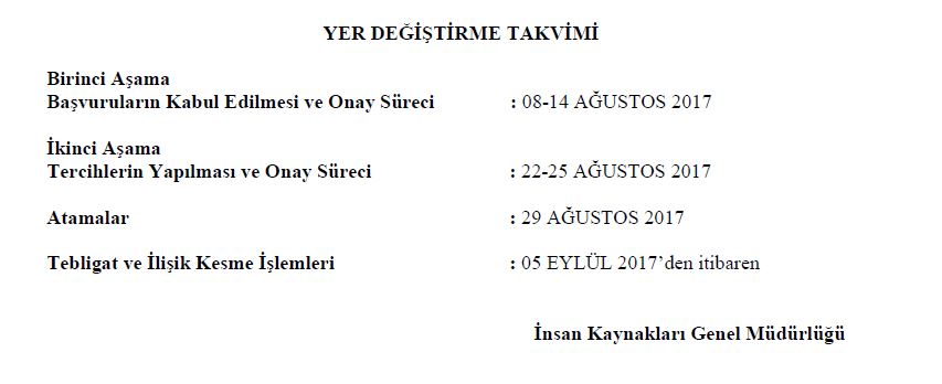 İl İçi - İl Dışı Özür Durumu Atamaları Öğretmen İhtiyaç Listeleri (2017 MEB)