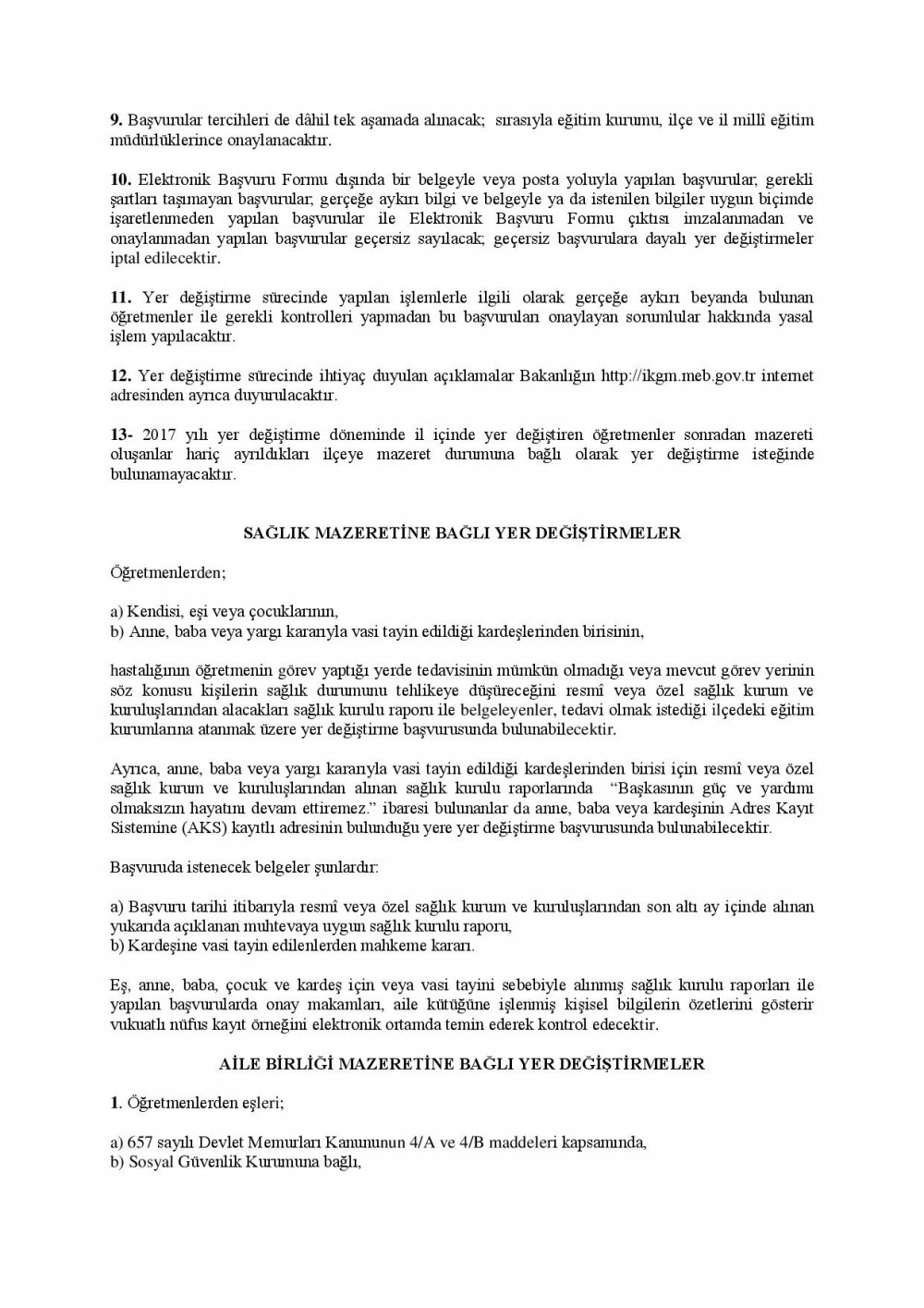 MEB'den İl İçi Özür Grubu Duyurusu