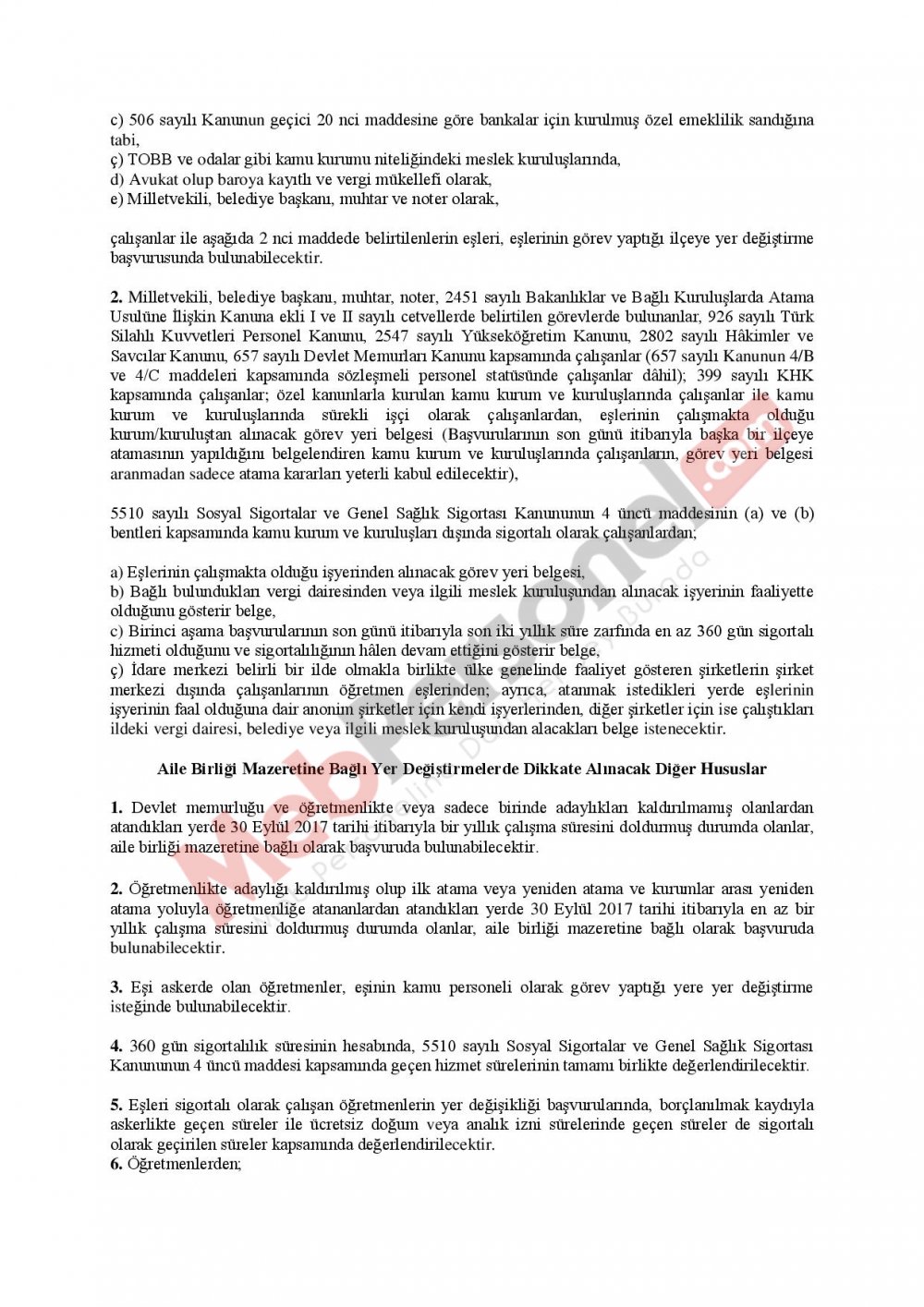 MEB'den İl İçi Özür Grubu Duyurusu