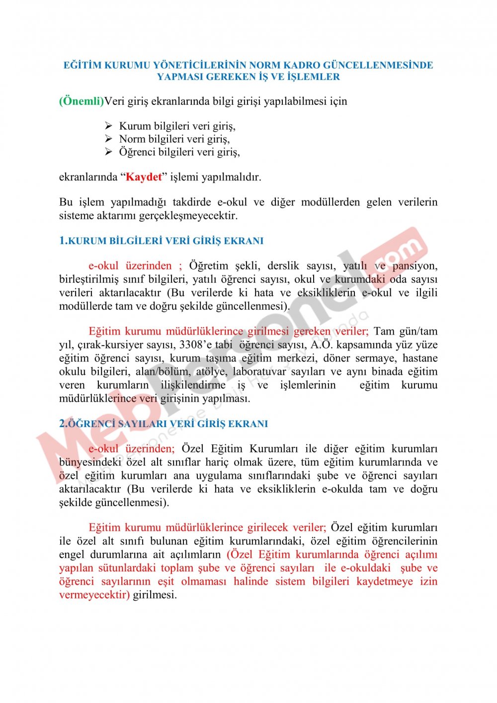 NORM KADRO GÜNCELLEMESİNDE DİKKAT EDİLMESİ GEREKEN HUSUSLAR - OKUL YÖNETİCİLERİNİN YAPMASI GEREKEN İŞLEMLER