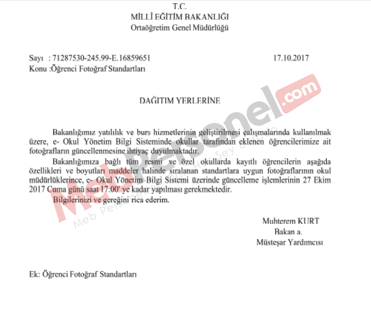 MEB&#39;den &#39;&#39;Öğrenci Fotoğrafları&#39;&#39; Yazısı