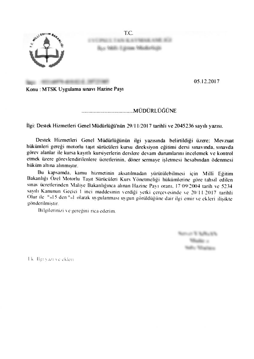 MEB'den ''MTSK Sınav Ücretleri'' Yazısı