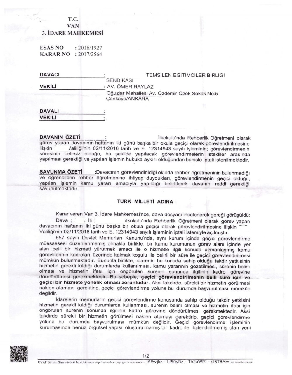 Öğretmenin İsteği Dışında Süresiz Görevlendirilmesine Mahkemeden İptal Kararı