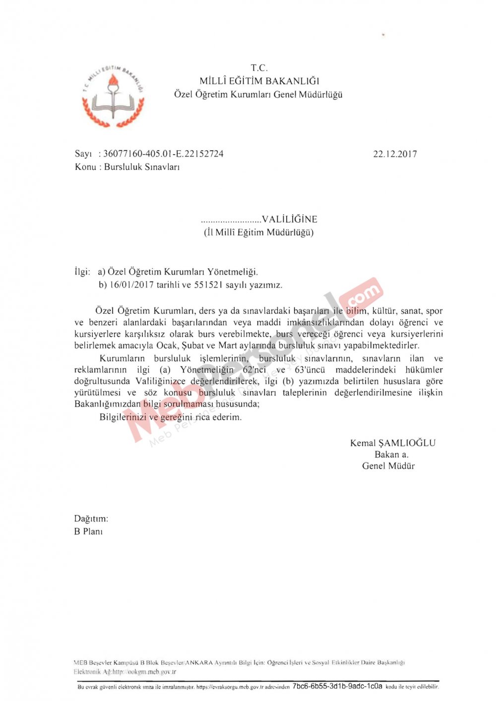 MEB'den ''Bursluluk Sınavları'' Yazısı