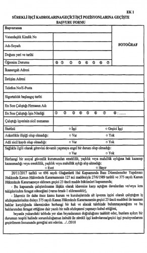 Taşeron Personelin Kadroya Geçiş Dilekçesi ve Örnek Form