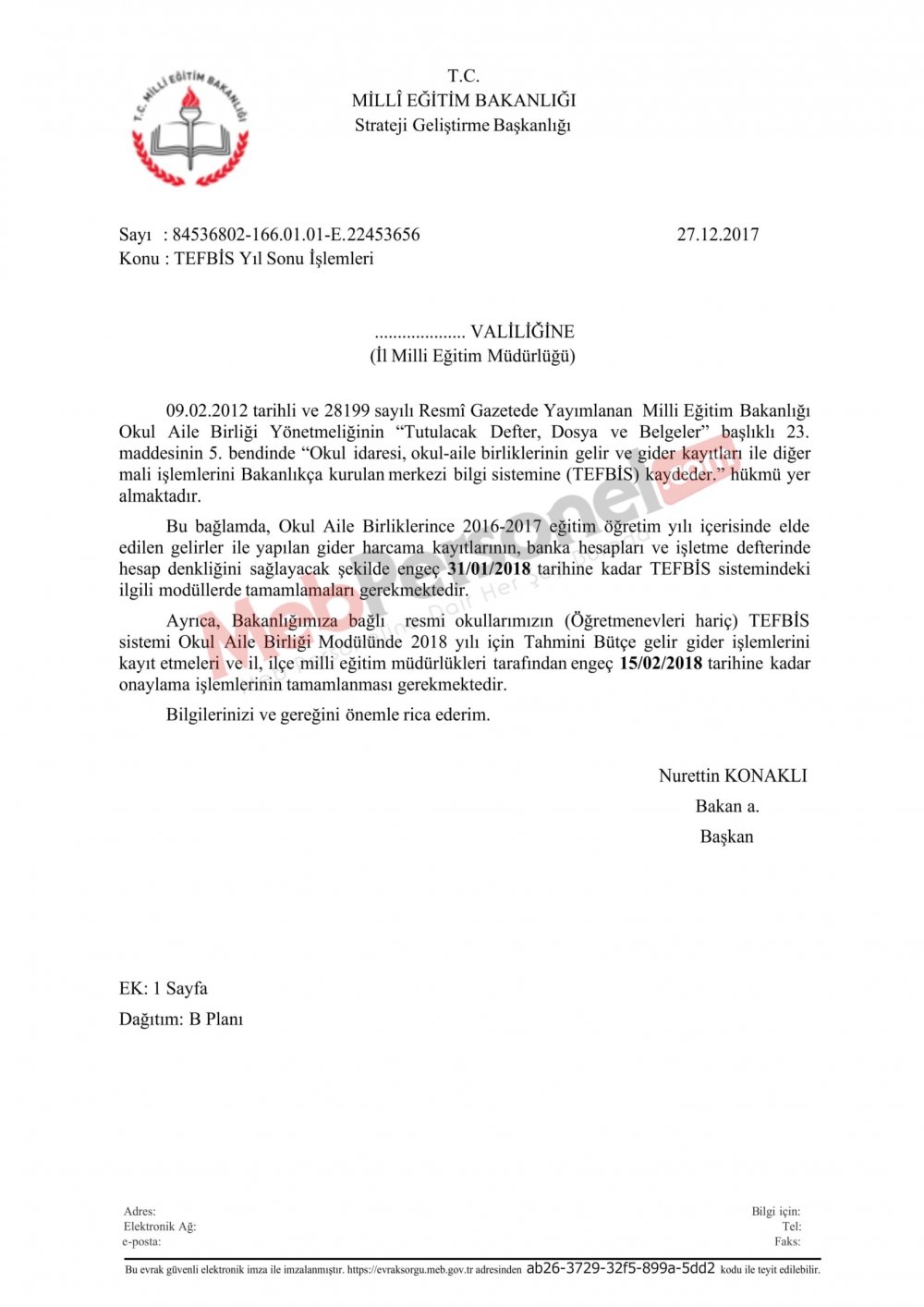 MEB'den ''TEFBİS Yıl Sonu İşlemleri'' Yazısı