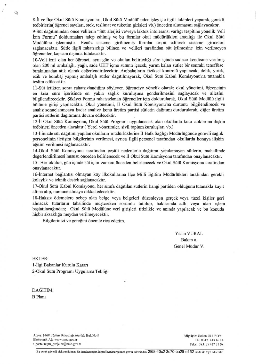 MEB'den ''Okul Sütü Programı Tedbirler'' Yazısı