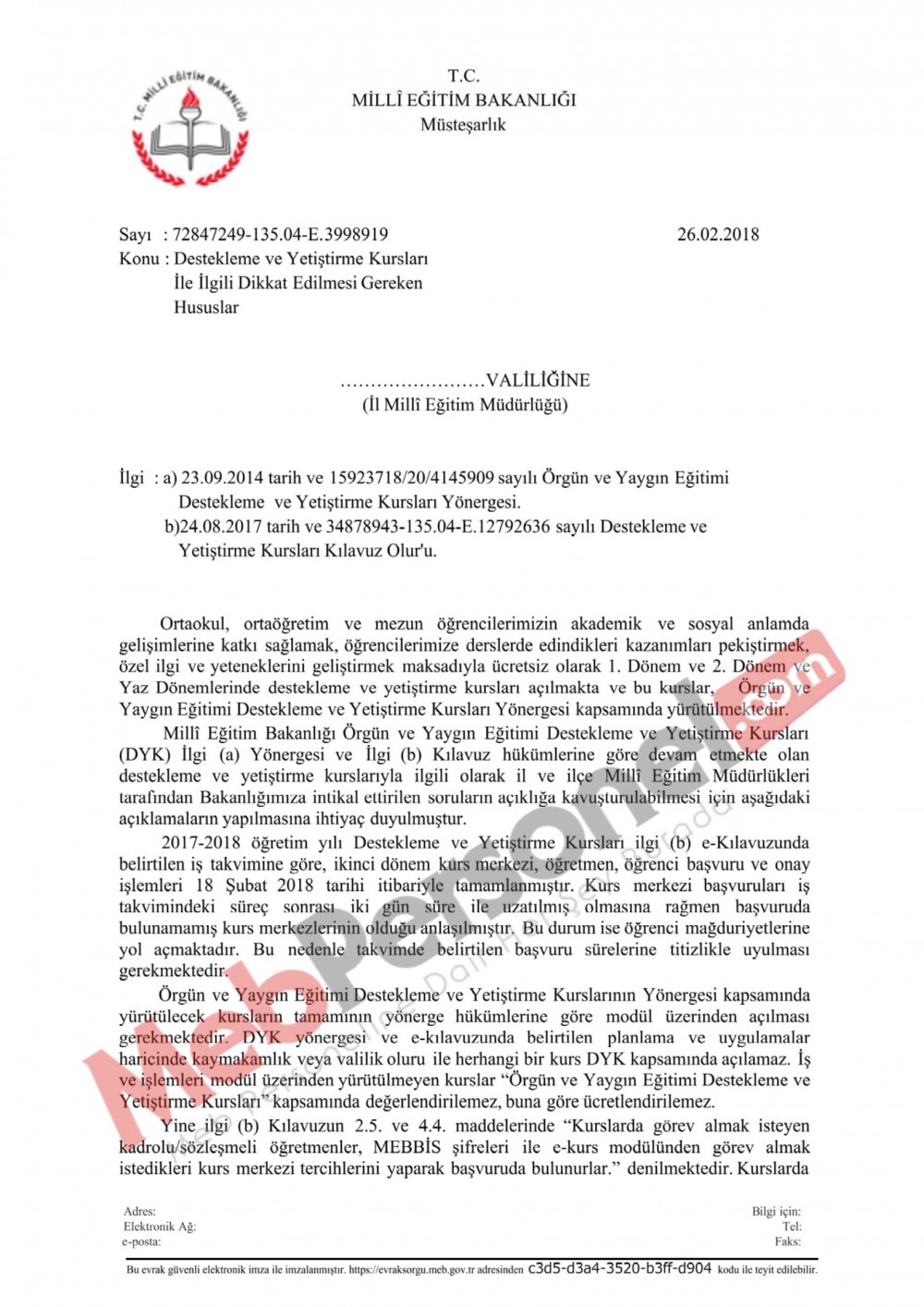 MEB'den ''Destekleme ve Yetiştirme Kursları'' İle İlgili Önemli Yazı