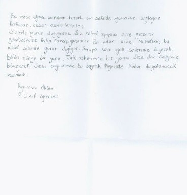 Öğrencilerden Mehmetçiğe teşekkür mektubu