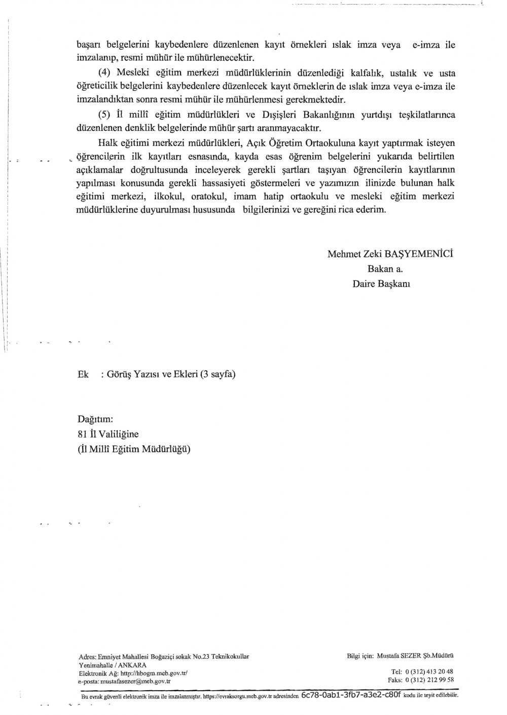 MEB'den ''e-İmzalı Belgeler'' Yazısı