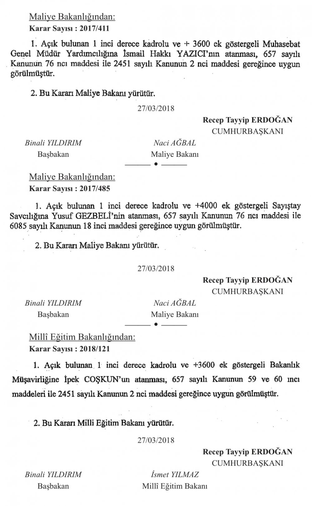 BAKANLIKLARA ÜST DÜZEY ATAMALAR YAPILDI