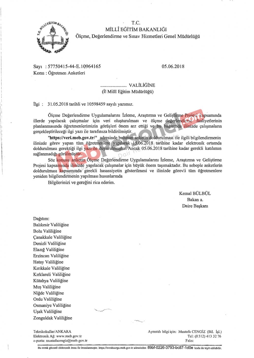 MEB'den ''Öğretmen Anketleri'' Yazısı