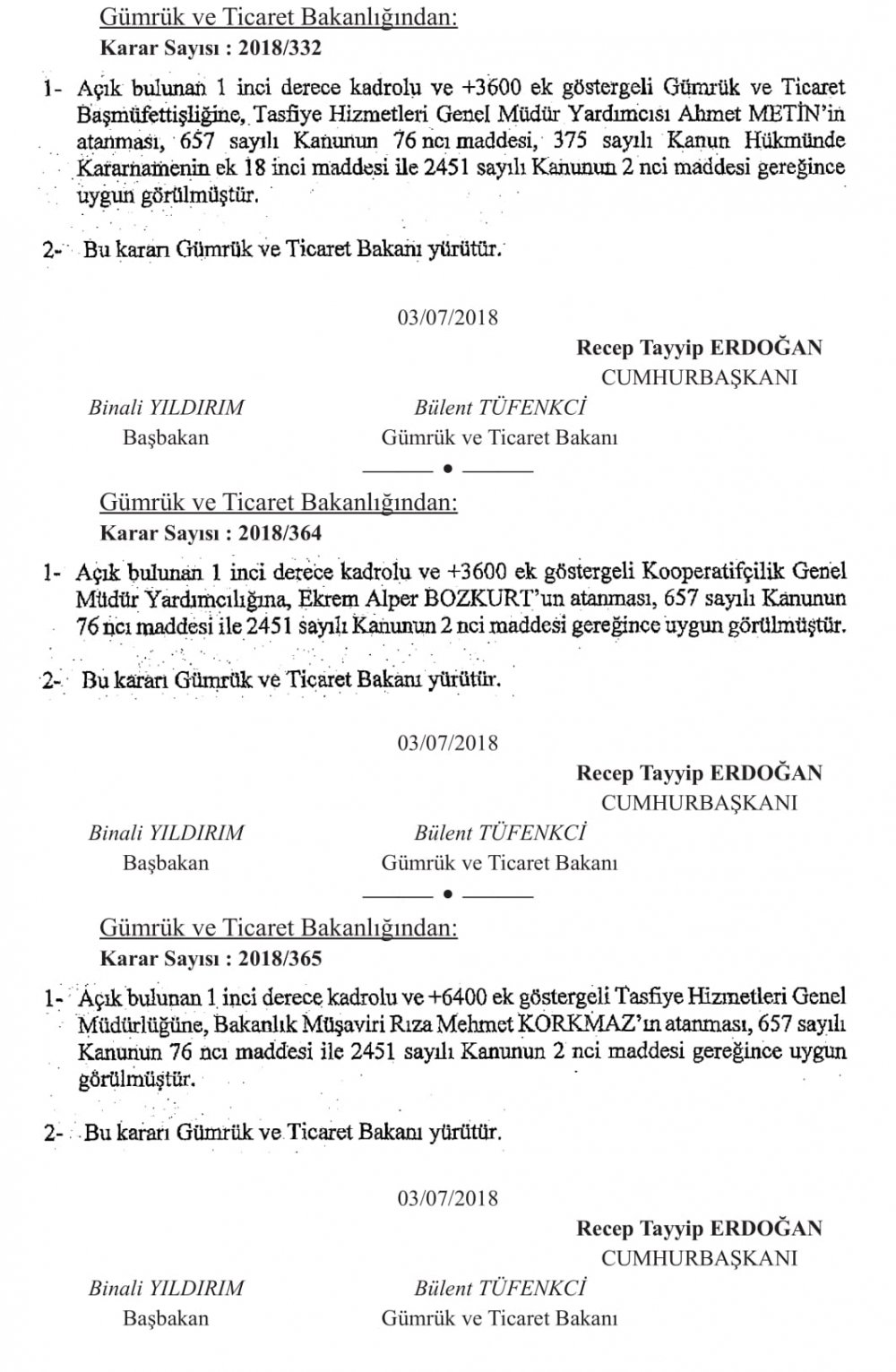 BAKANLIKLARA ÜST DÜZEY ATAMALAR YAPILDI
