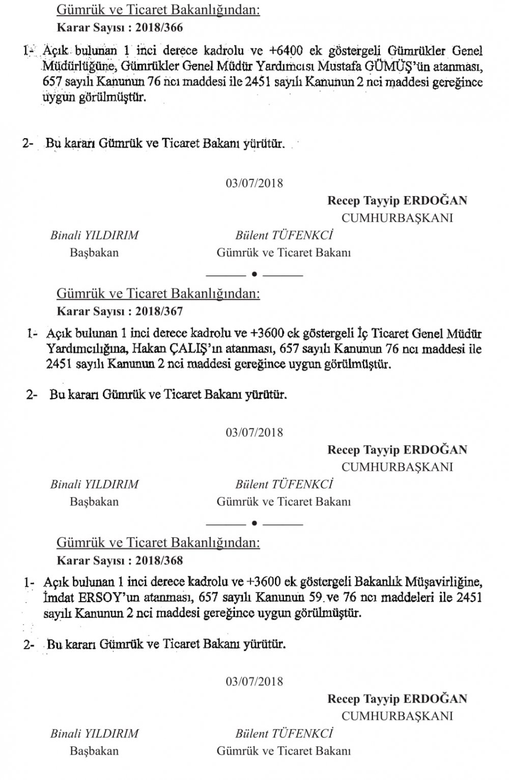 BAKANLIKLARA ÜST DÜZEY ATAMALAR YAPILDI