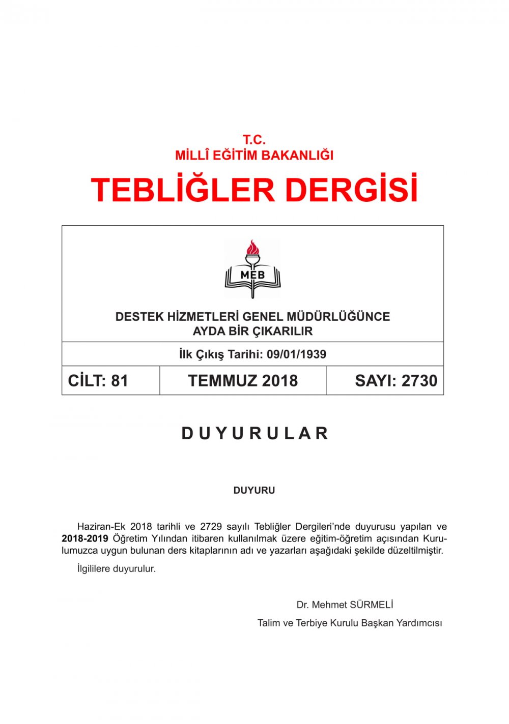 2018-2019 Eğitim-Öğretim Yılında Okutulacak Ders Kitaplarının Adları, Yayınevleri ve Yazarları Açıklandı