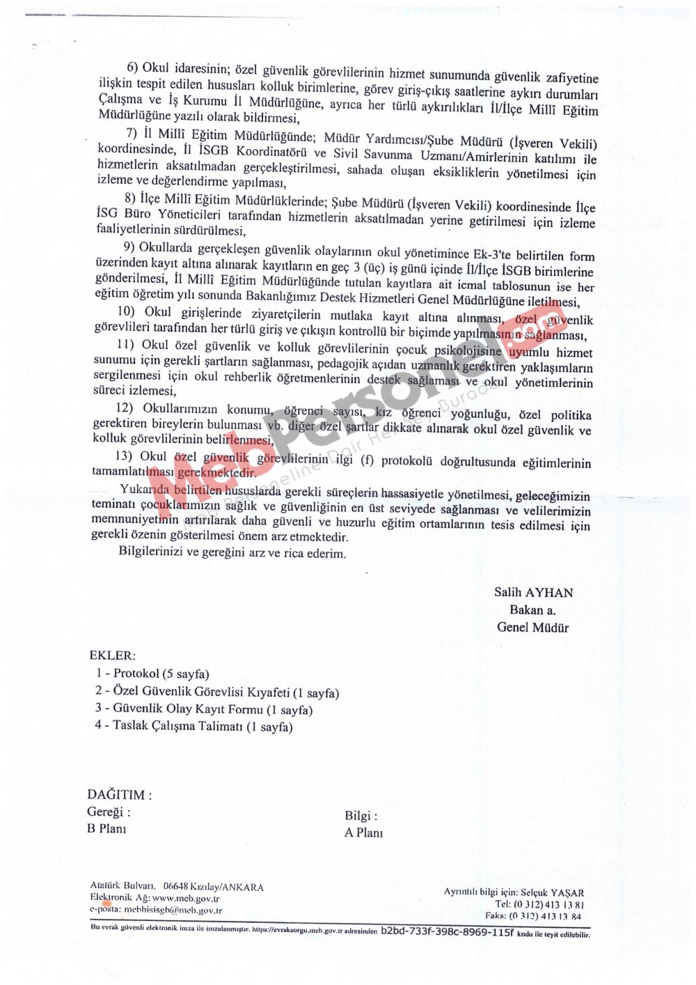 MEB'den ''Okul Güvenlik Personeli'' Yazısı