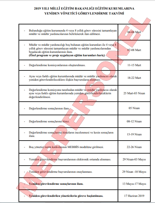 MEB, Mevcut Yöneticiler İçin Atama Takvimini Açıkladı