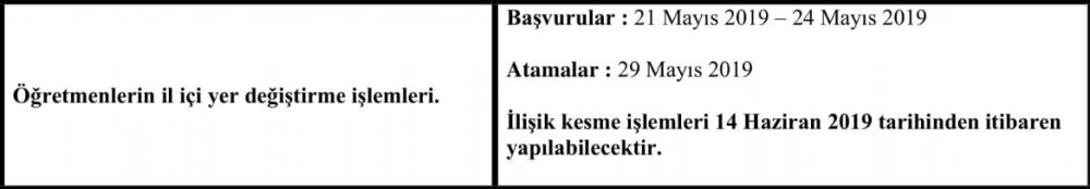 İl İçi Yer Değiştirme Başvuruları Yarın Başlıyor