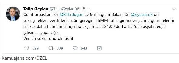 Sözleşmeliye Verilen Sözler Unutulmasın