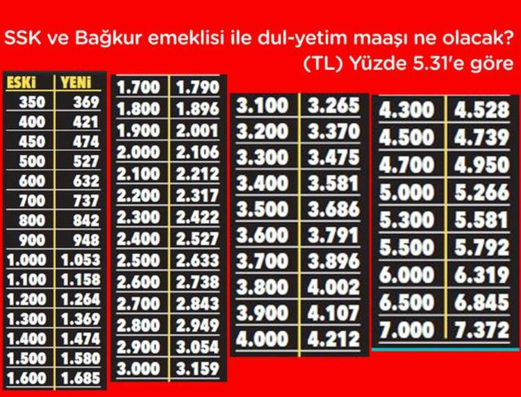 2020 Ocak Emekli ve Memur Maaşları Tablosu