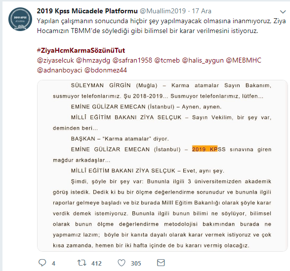 &quot;Karma (2018-2019 KPSS) Sözleşmeli Öğretmen Ataması, Adaletsizcedir&quot; (2019 KPSSli Adaylar)